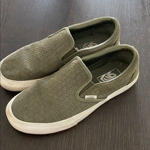 Olive green slip on vans